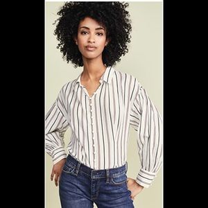 NWT- Joie Minya Gathered Stripe Cotton-blend Shirt